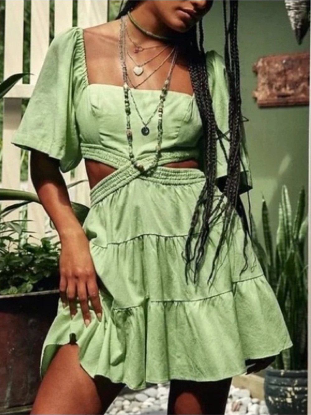 Free People Cross of Sunlight Mini Dress Green